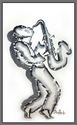 Painting of a Saxophonist  "Saxophone Traffic"