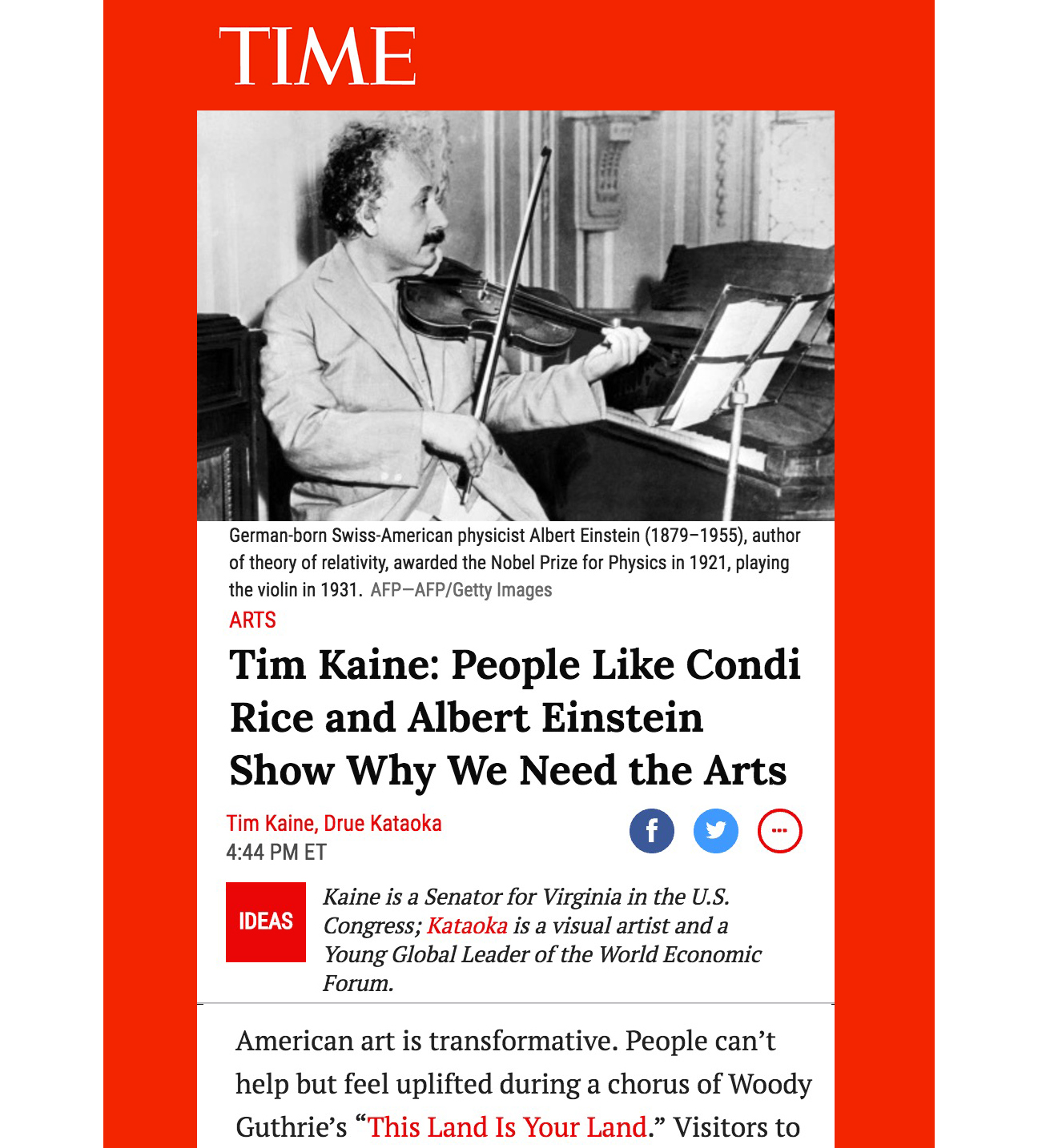 TIME Magazine Editorial Co-authored by Drue Kataoka and Senator Tim Kaine (VA) Why Cutting the Budget for the Arts Undercuts Our Future