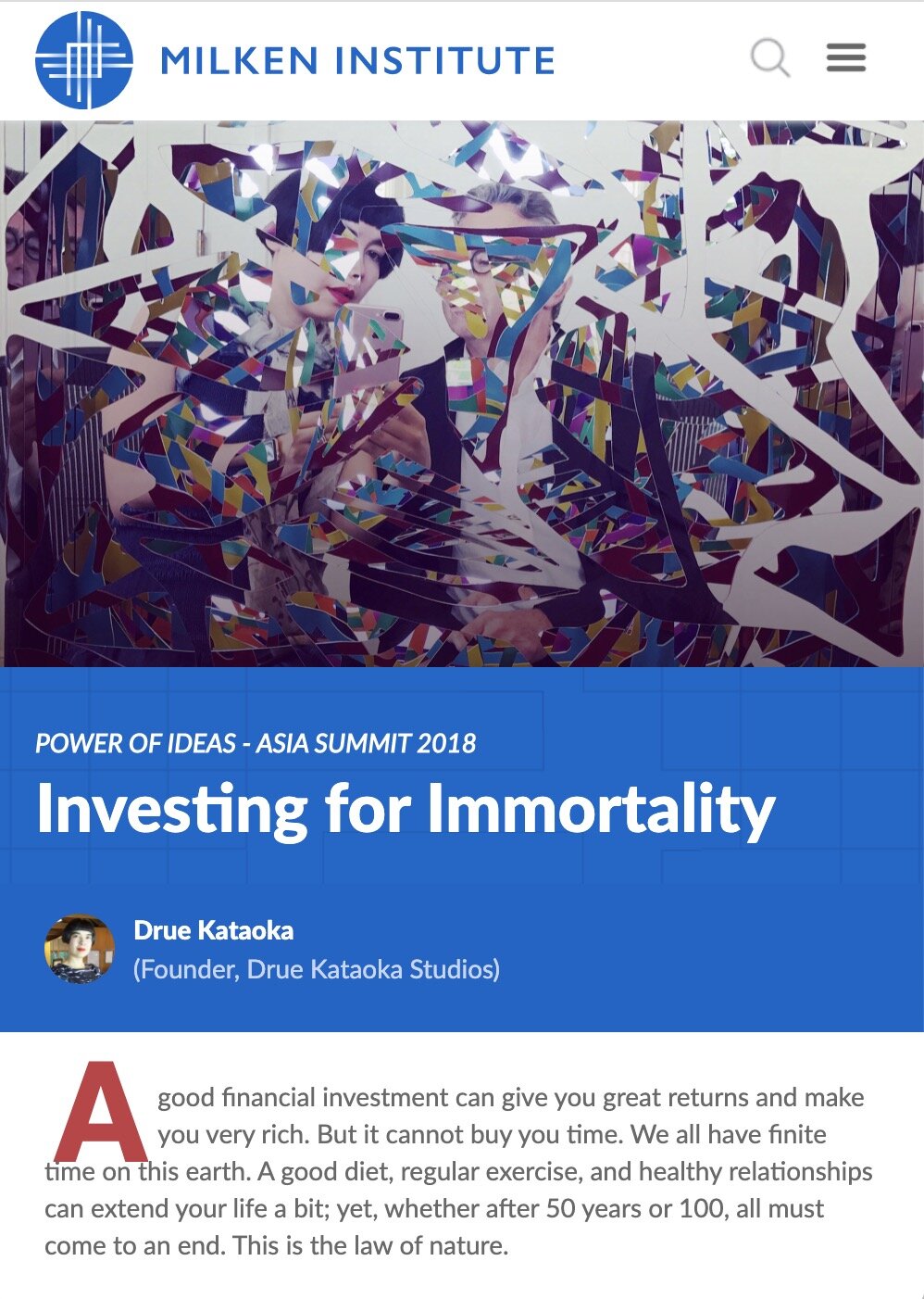 Op-Ed for Milken Institute Power of Ideas Magazine