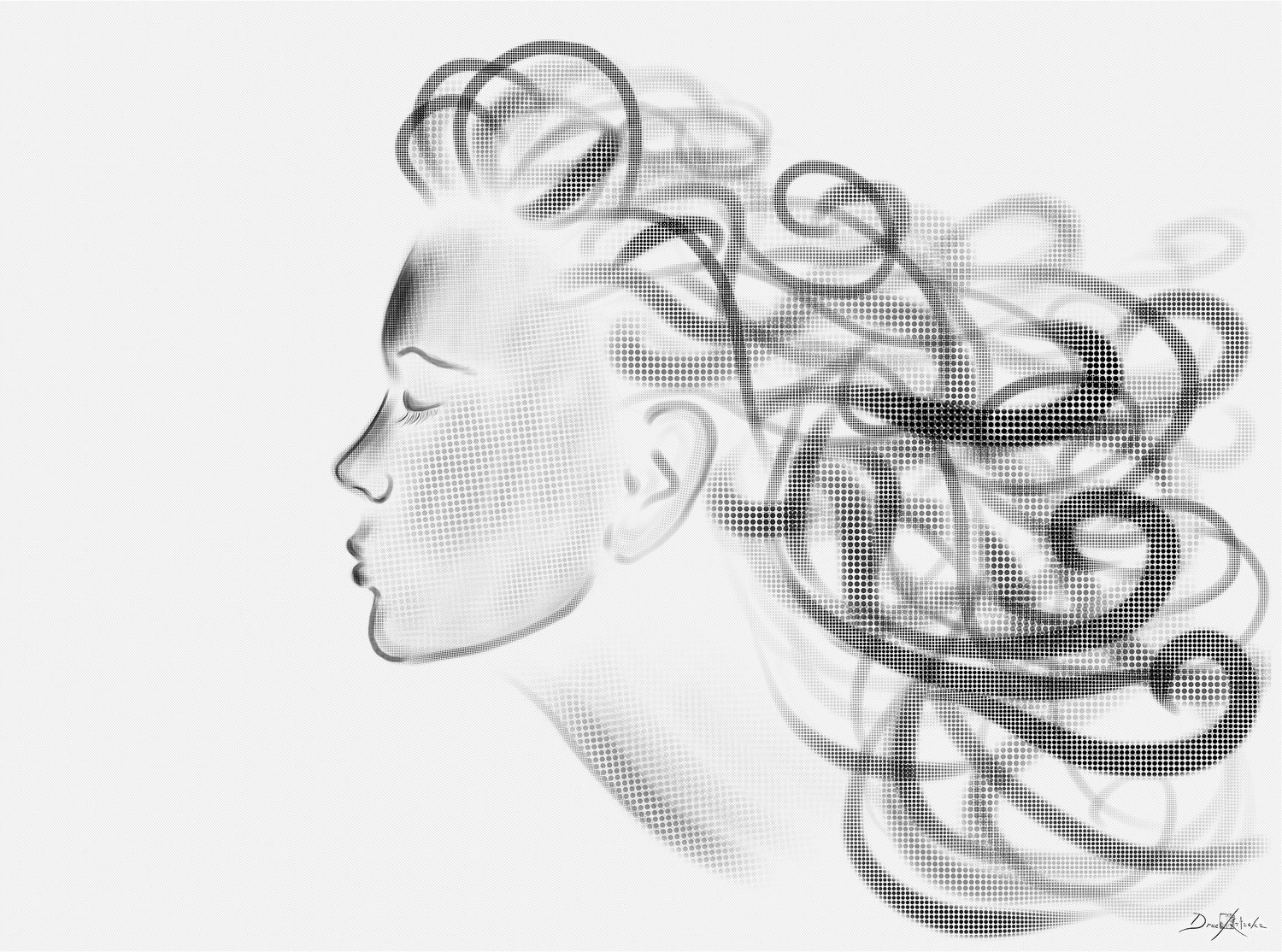 400,000 Is Not a Number by Drue Kataoka: roughly 400,000 circles forming the profile of a woman