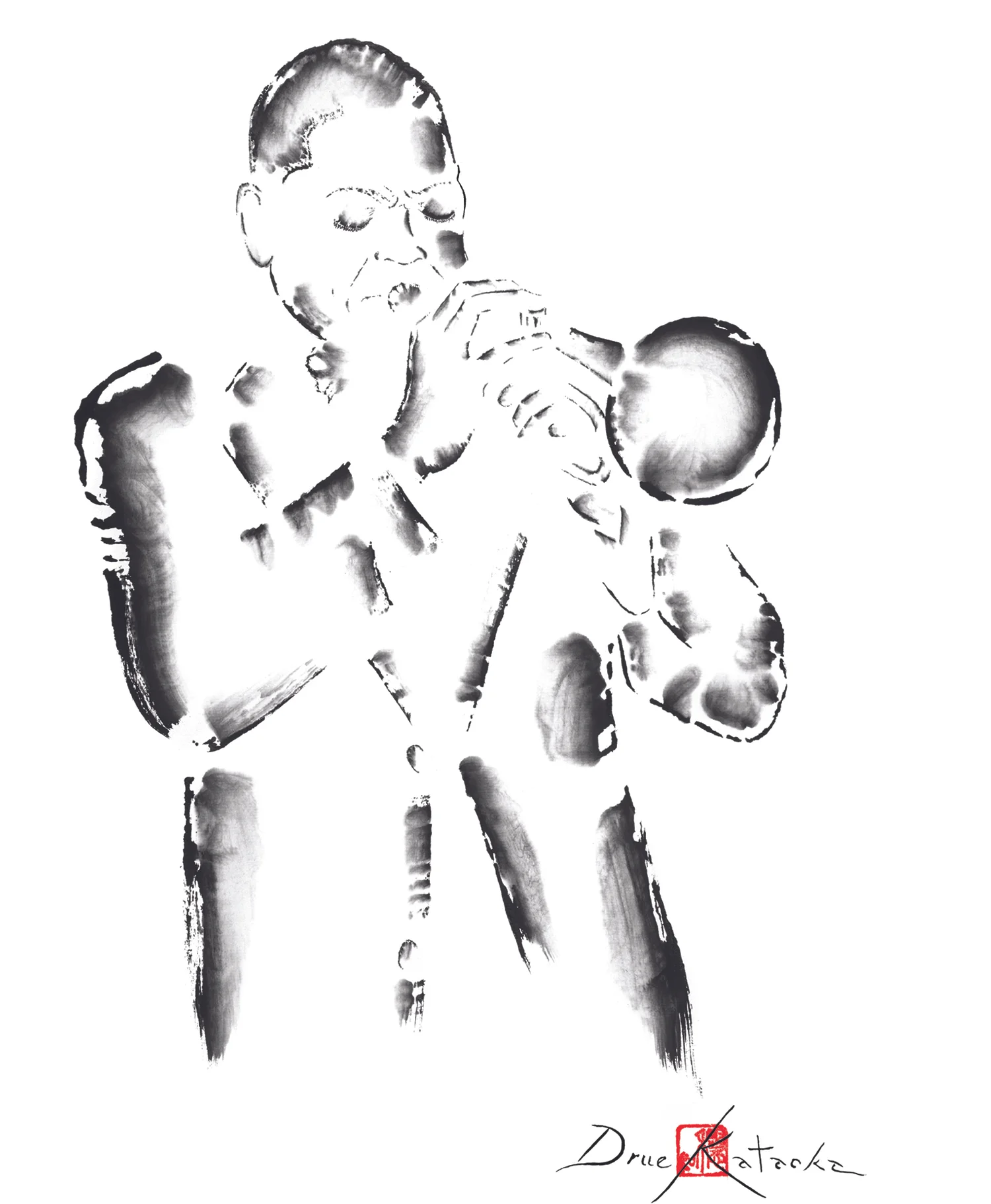Wynton Marsalis — sumi-e painting by Drue Kataoka